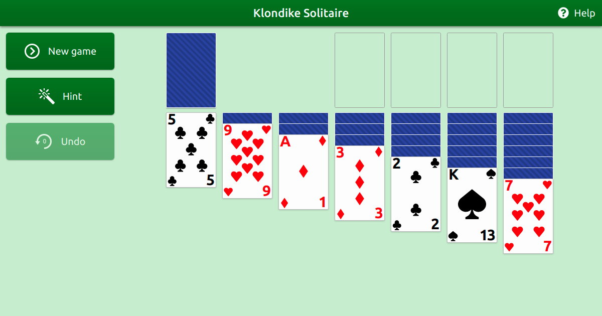 Klondike Solitaire turn one — play for free